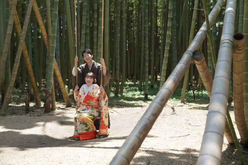 竹でできたブランコ！