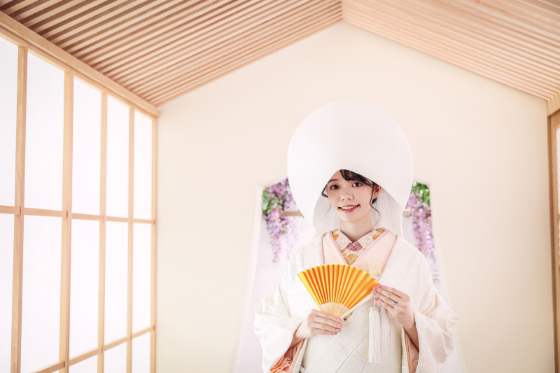 白無垢にピッタリ！ピンクの縁が入っているかわ綿帽子♡ KID KING KKP002 1/6 白無垢 花嫁 綿帽子 角隠し 赤ふき 和装