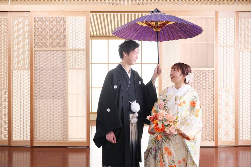 和傘が彩る和装の伝統美