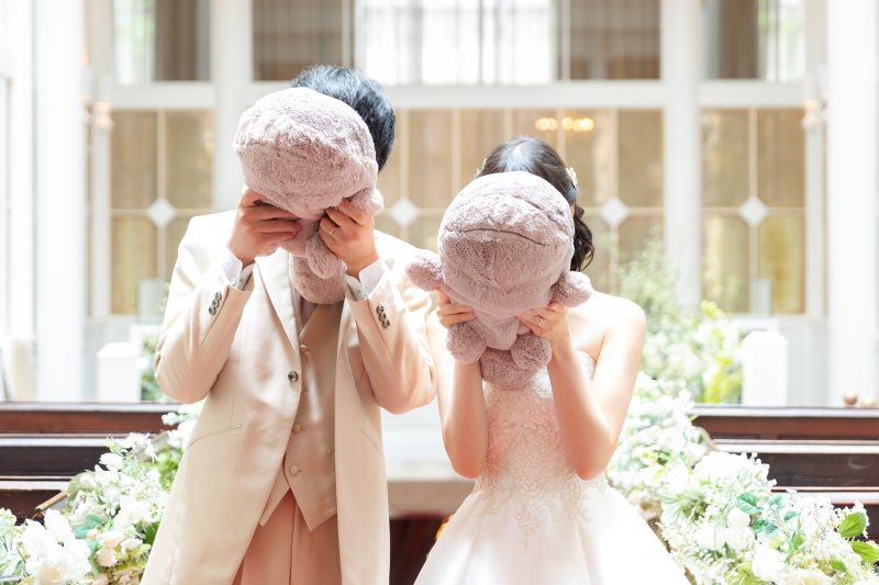 ぬいぐるみでお顔隠しショットも♪