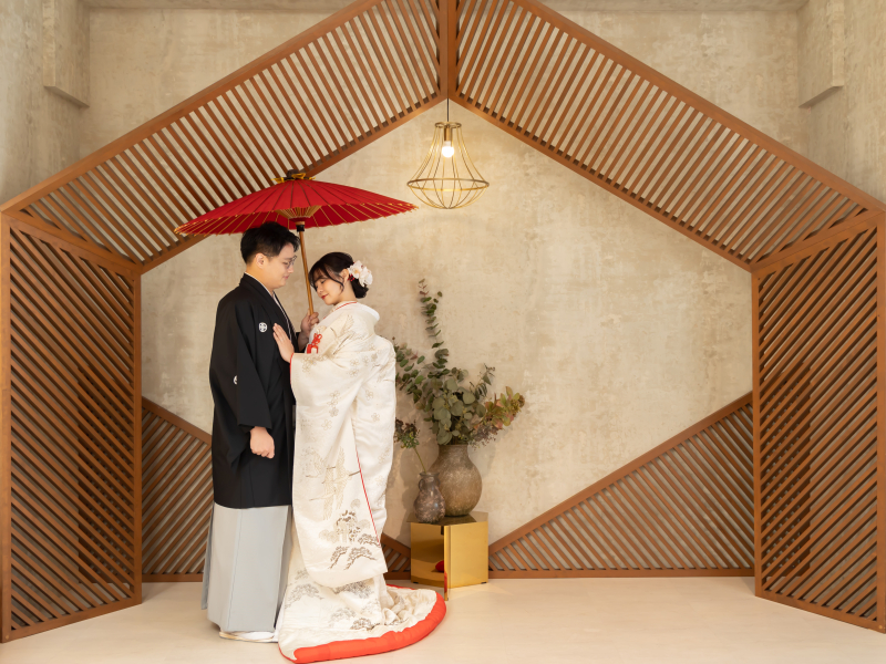 番傘を使用して落ち着いた印象に