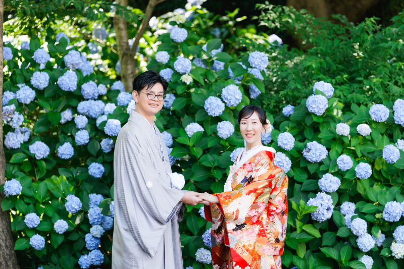 三溪園で紫陽花と