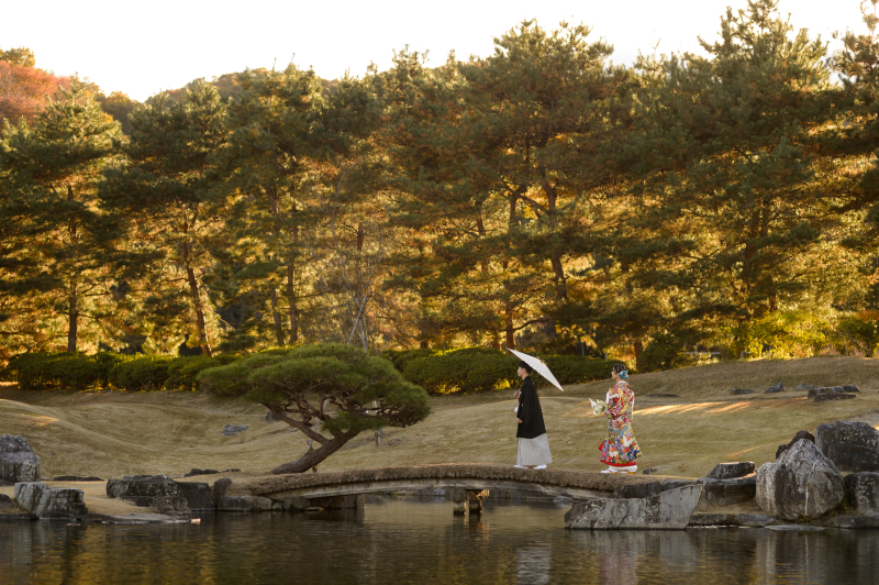 【楽山園】美肌補正★緑に包まれた日本庭園で撮影♪移動費や入園料もセット◎今だけ土日祝UP料金なし!和装1着レンタル/全データ付き