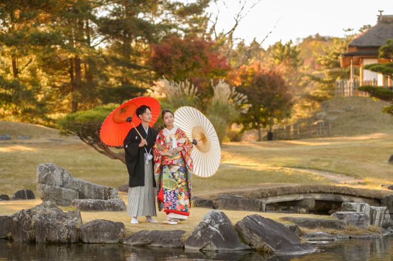 【楽山園】美肌補正★緑に包まれた日本庭園で撮影♪移動費や入園料もセット◎今だけ土日祝UP料金なし!和装1着レンタル/全データ付き