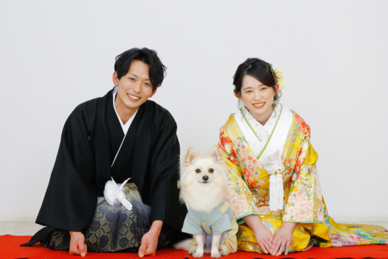 【ペットOK】和装スタジオプラン|結婚式前撮りにもおすすめ|衣装+美容+着付+撮影|家族の一員|ペットも主役