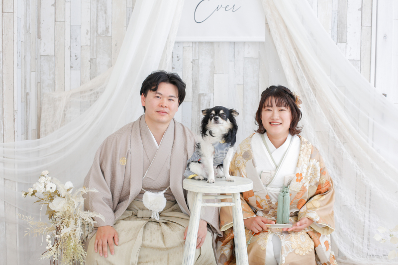 【ペットOK】和装スタジオプラン|結婚式前撮りにもおすすめ|衣装+美容+着付+撮影|家族の一員|ペットも主役