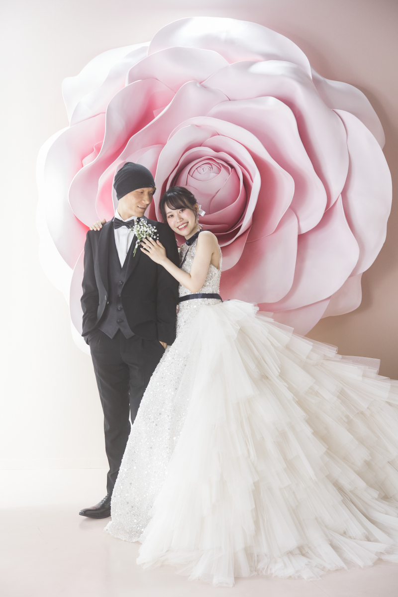 大きなバラの前での撮影♩