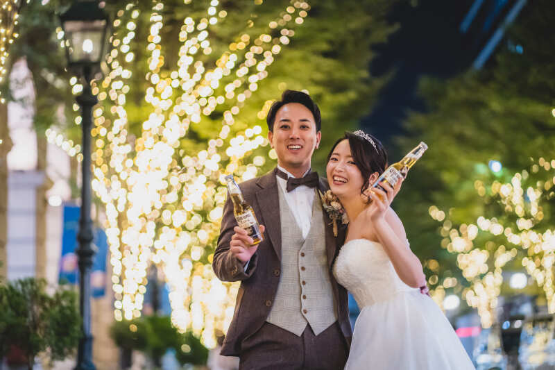 ビール片手に