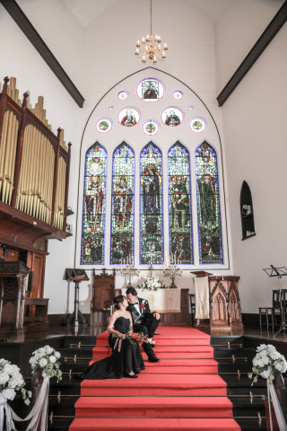 洋装教会撮影　白ドレスとブラックドレス