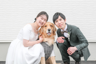 洋装スタジオ撮影　ワンちゃんも一緒