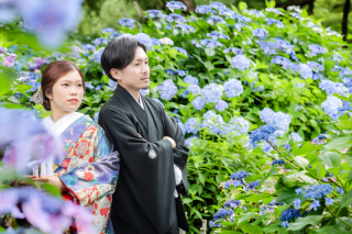 紫陽花咲き誇る庭園とスタジオで