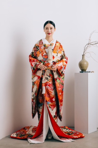 【UR01】鶴と小花(掛下白)