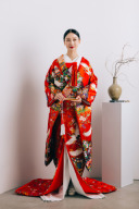 【UR02】鶴と御所車と花(掛下白)