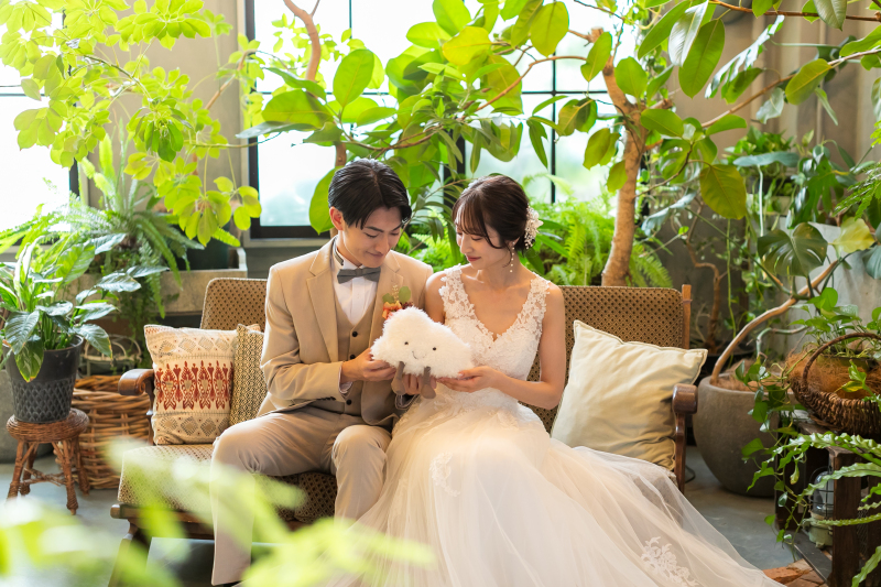 グリーンの背景で『雲ちゃん』を見つめ