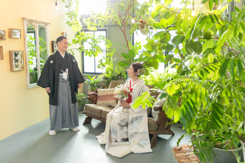 ２色の着物を着て