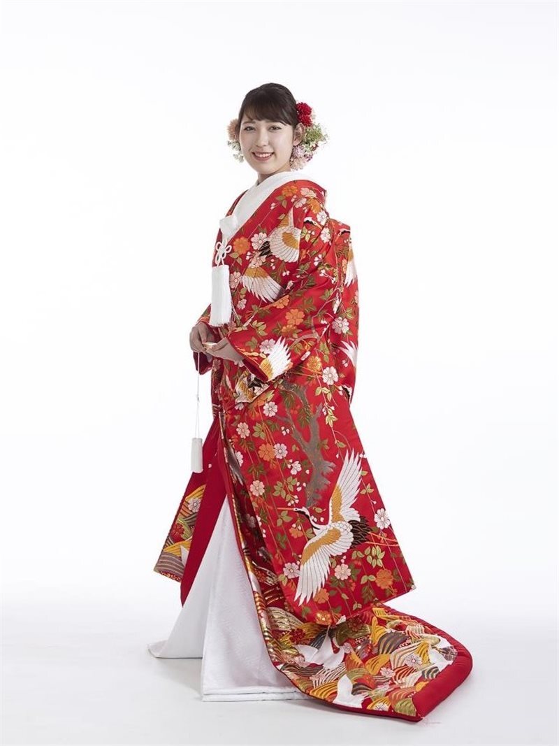 色574 青海枝垂桜に鶴