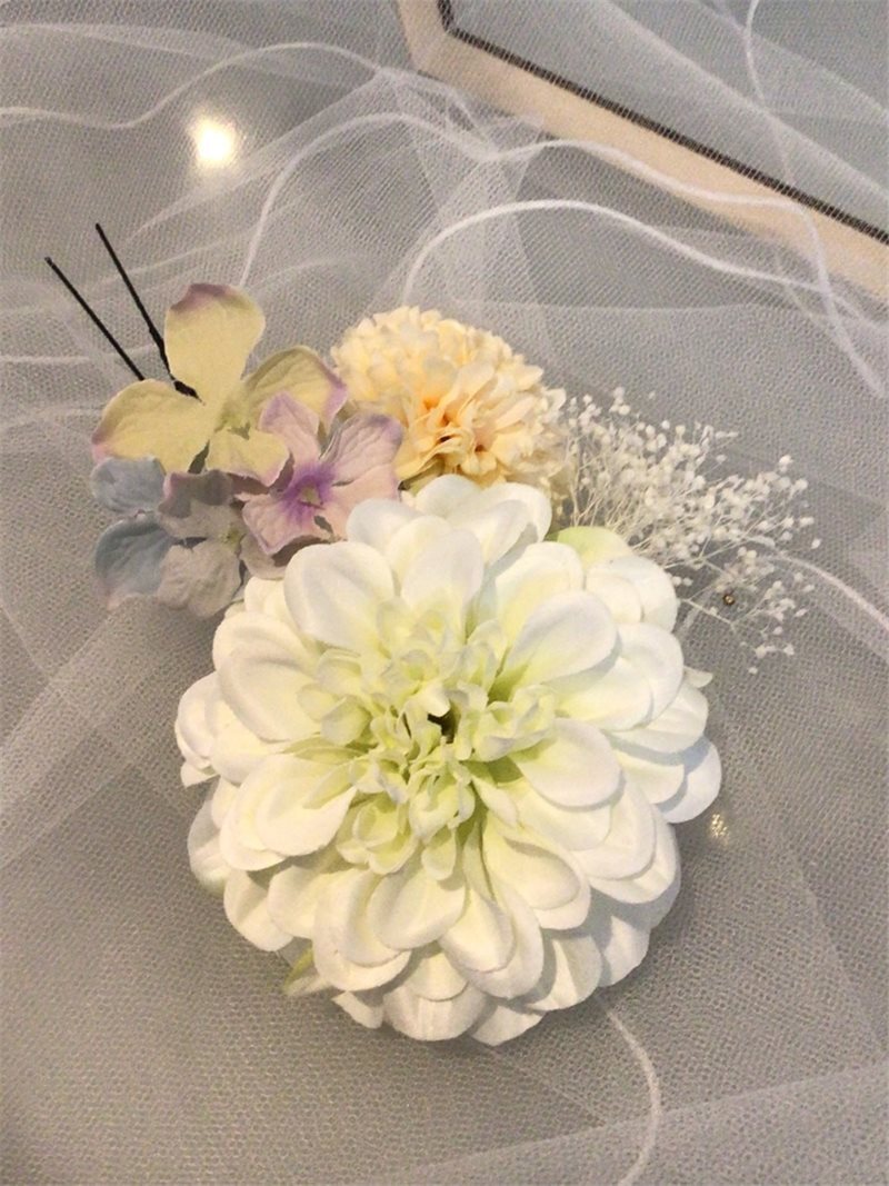 和装ﾍｯﾄﾞﾊﾟｰﾂ(白ﾀﾞﾘｱとﾏﾑ)