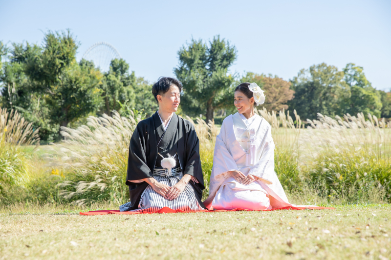 秋のススキに和装を合わせて