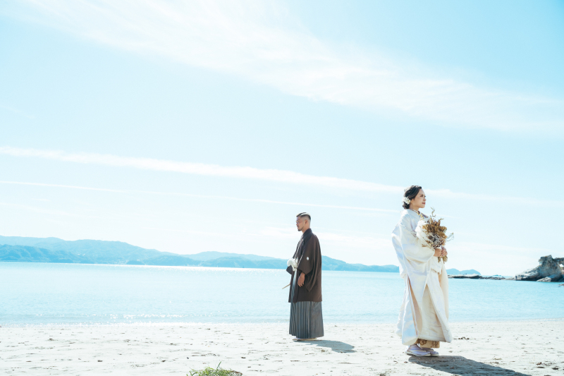 海で和装撮影！