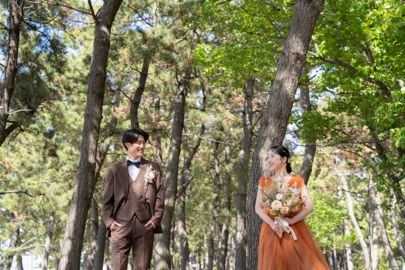 ビーチ撮影の前にまずは松並木で