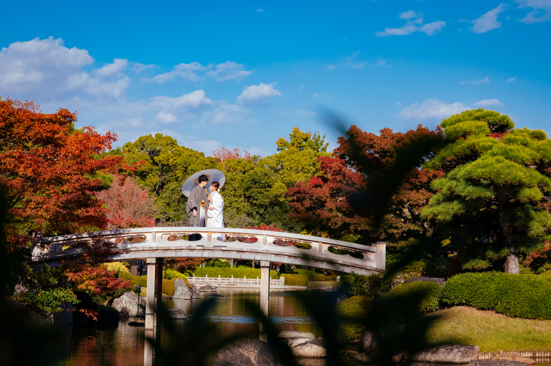 美しく色づく日本庭園で!