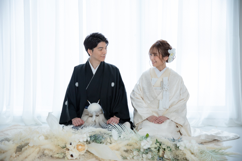 高砂風に見立てたお花飾りで