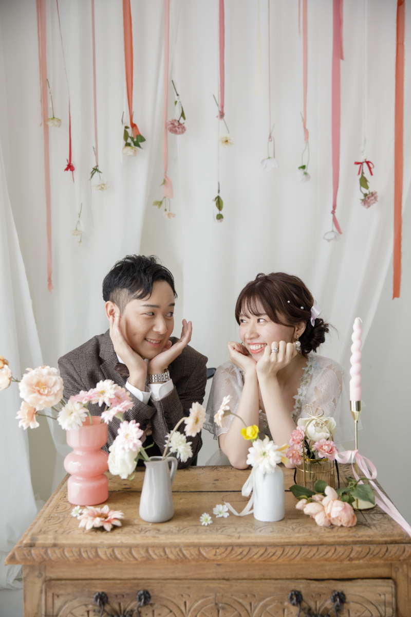 リボンやお花に囲まれて