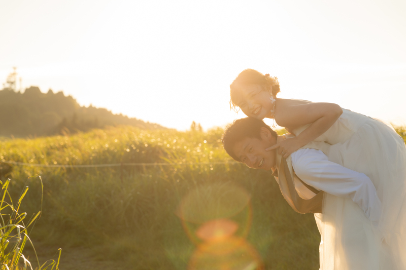 夕陽に照らされて