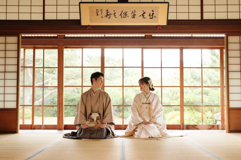 和装が映える茶室で厳かに前撮り♪