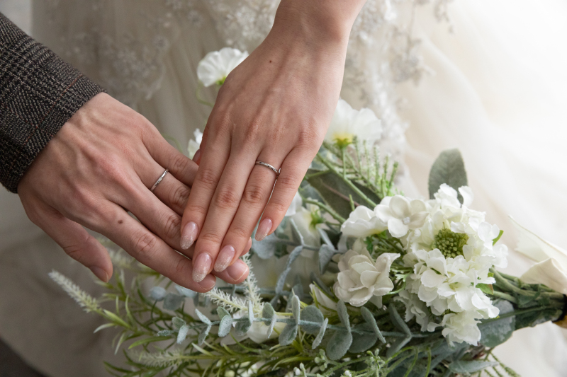 指輪ショットはブーケと一緒に