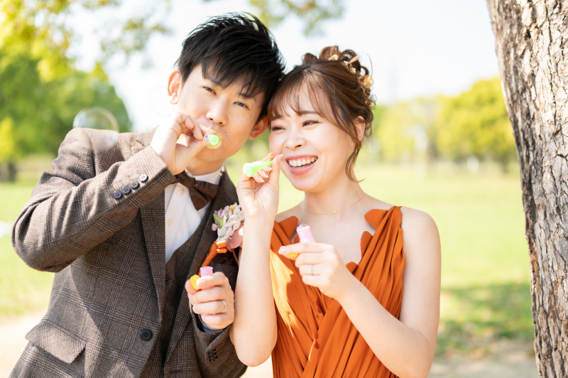 仲良くシャボン玉♡