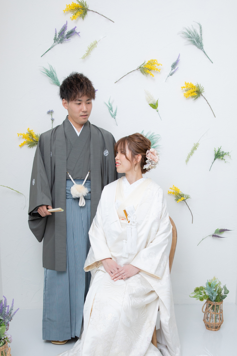 和装も花かざりの壁を作成して作った一枚