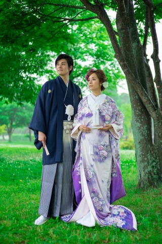 パープル×お花　色打掛