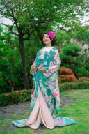 緑×ピンク　おしとやかな色打掛