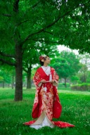 赤×桜　華やか色打掛