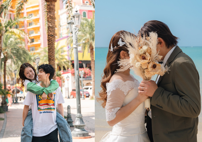 早割【1ヶ月前まで予約】平日限定プロポーズ私服フォト+ウェディングフォト(アメリカンビレッジ+アラハビーチ)格安59,000円!