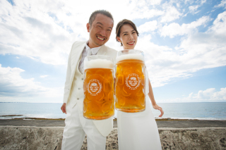 ビールと入道雲と青空と