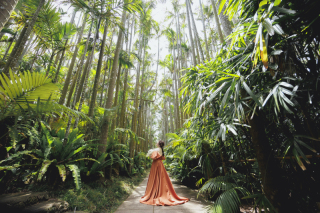 緑に映えるカラードレス