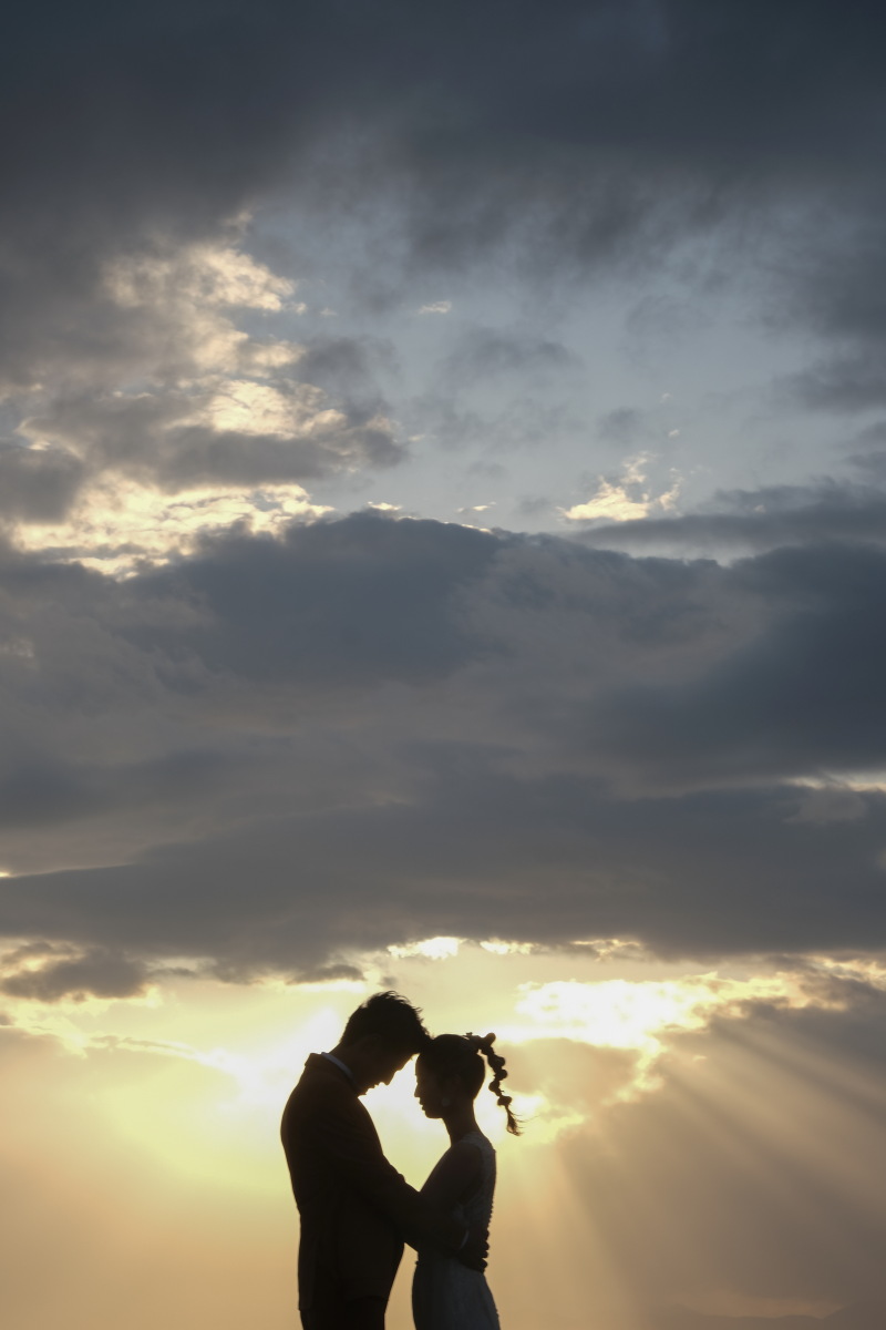 素敵な夕陽でシルエット