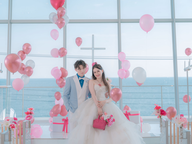 《鎌倉プリンスホテル》海が見えるホワイトチャペルで洋装撮影！新婦様ヘアメイク、施設使用料込 100カット全データ色味補正付