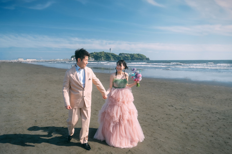 ドレス専門店「ドレス ベネデッタ」コラボプラン!洋装ロケーション《湘南・片瀬西浜海岸》