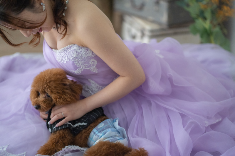 ふわっとしたパープルのドレスで