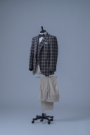 ジャケットベストチェック　パンツベージュ（TX59535）