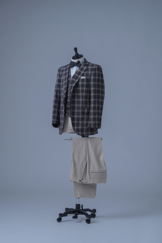 ジャケットベストチェック　パンツベージュ（TX59535）