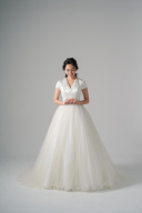 半袖サテン切替チュールスカート(WD00594)