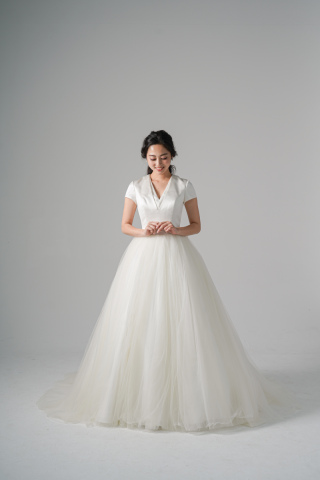 半袖サテン切替チュールスカート(WD00594)