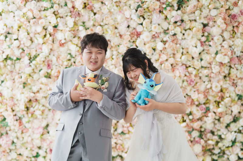 お花たっぷりの背景で！