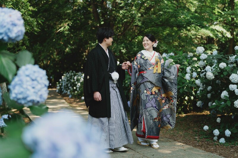 紫陽花と一緒に