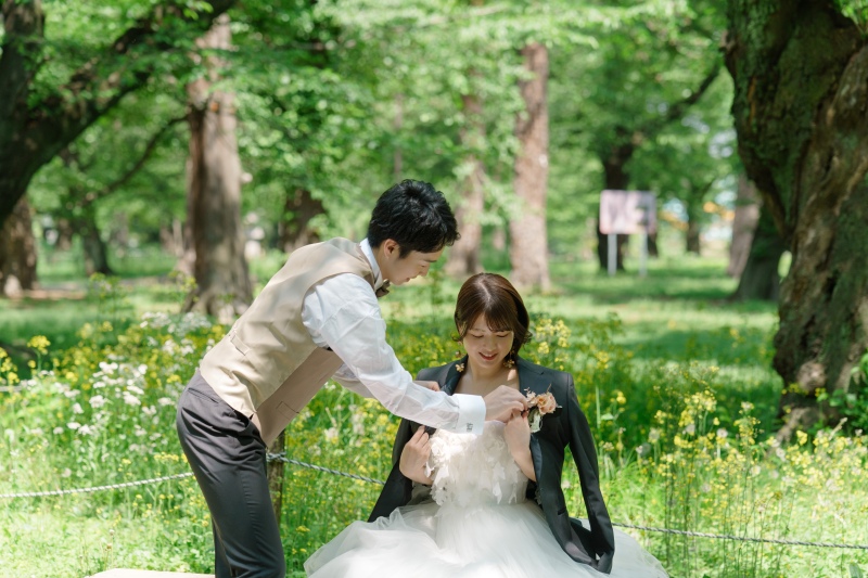 ご新郎様のタキシードを使って