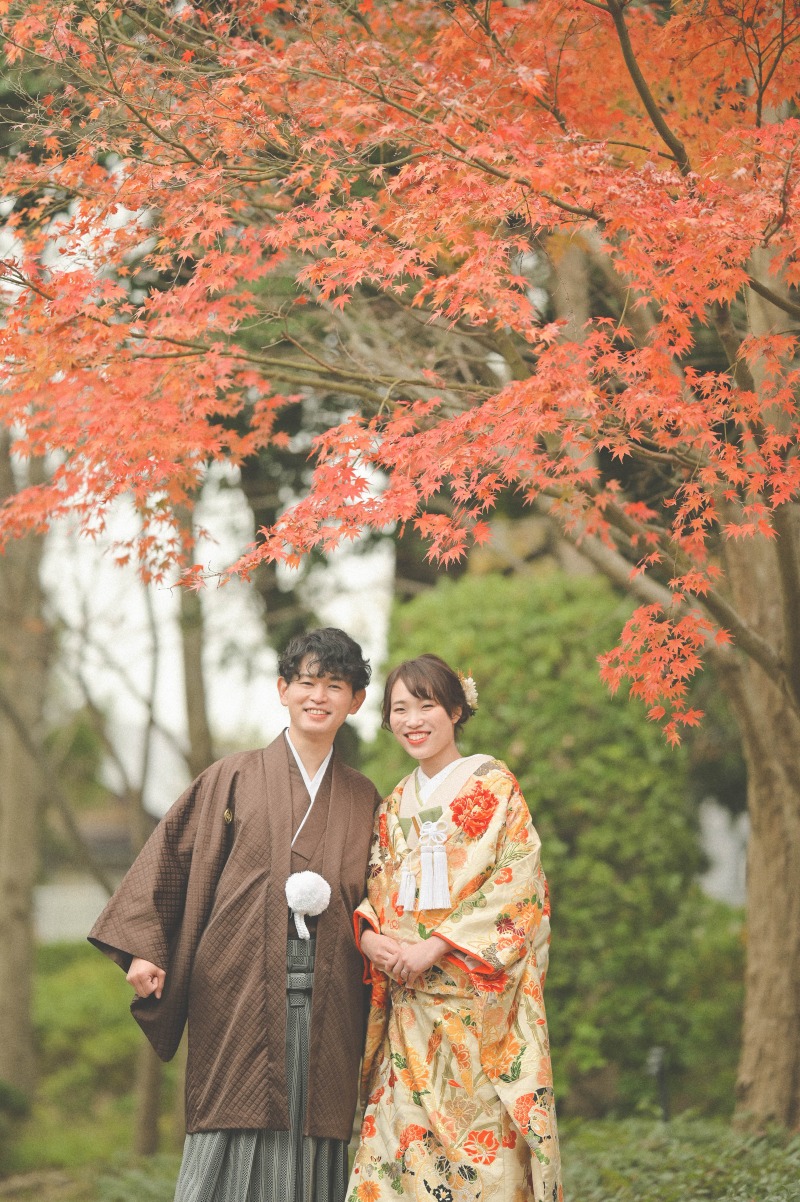 紅葉の下で!